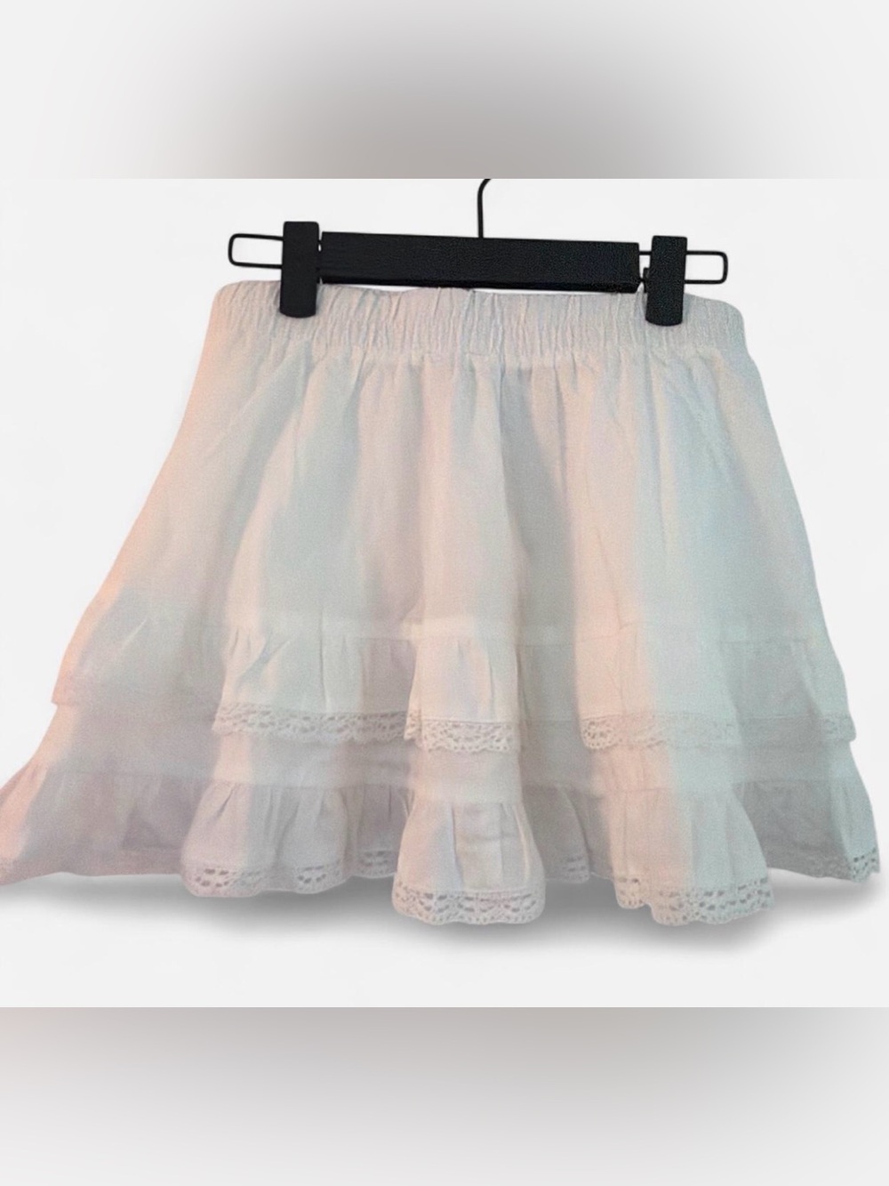 White Ruffled Lace Trim Mini Skort